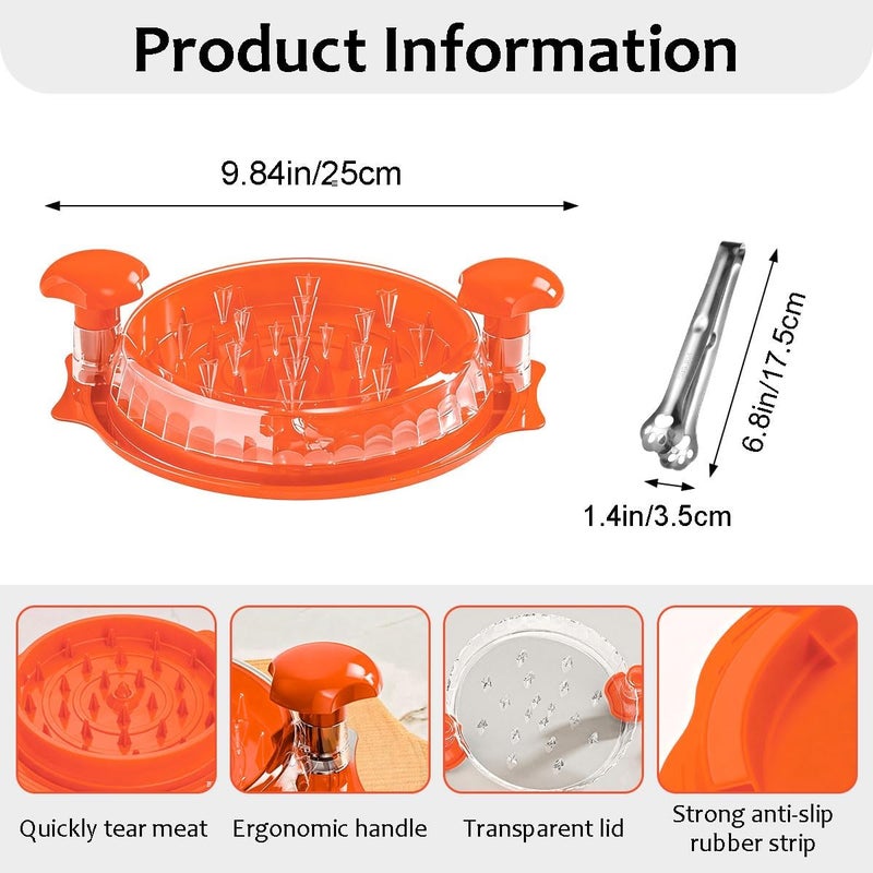 KicthMap Chicken Shredder Tool Twist 9.84in Large Chicken Shredder with Clip Visible Meat Shredde Machine BPA Free Ergonomic Handle Manual Meat Suitable for Chickens Pork Beef ect (Orange) - Image 2